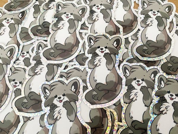 Waving Raccoon - Glitter Stickers - Image 3