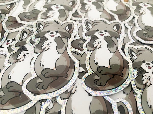 Waving Raccoon - Glitter Stickers - Image 2