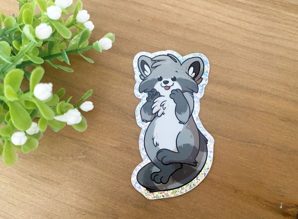 Waving Raccoon - Glitter Stickers